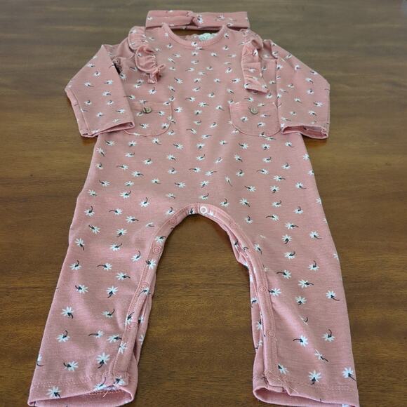Girl pink pant romper with headband 24M New - Picture 2 of 6